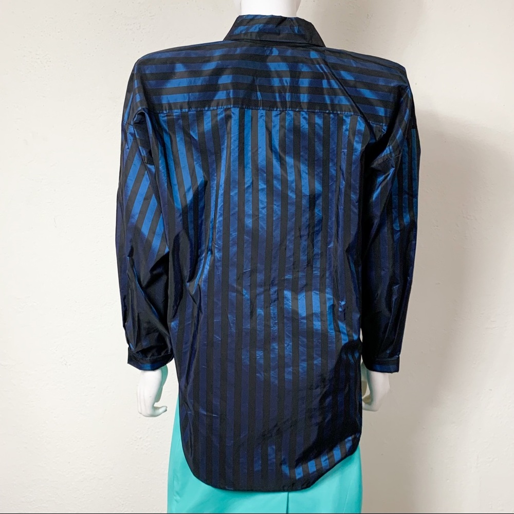 Norma Kamali Vintage 80s Striped Button Down Shirt Top Metallic - Picture 4 of 7